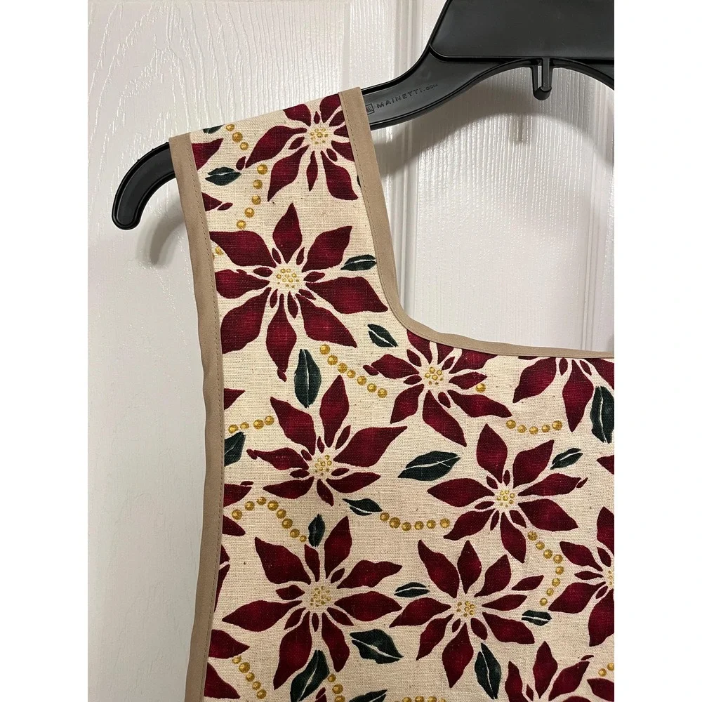Handcrafted Poinsettia Kitchen Apron: Side Tie, XS-XL Ladies Size